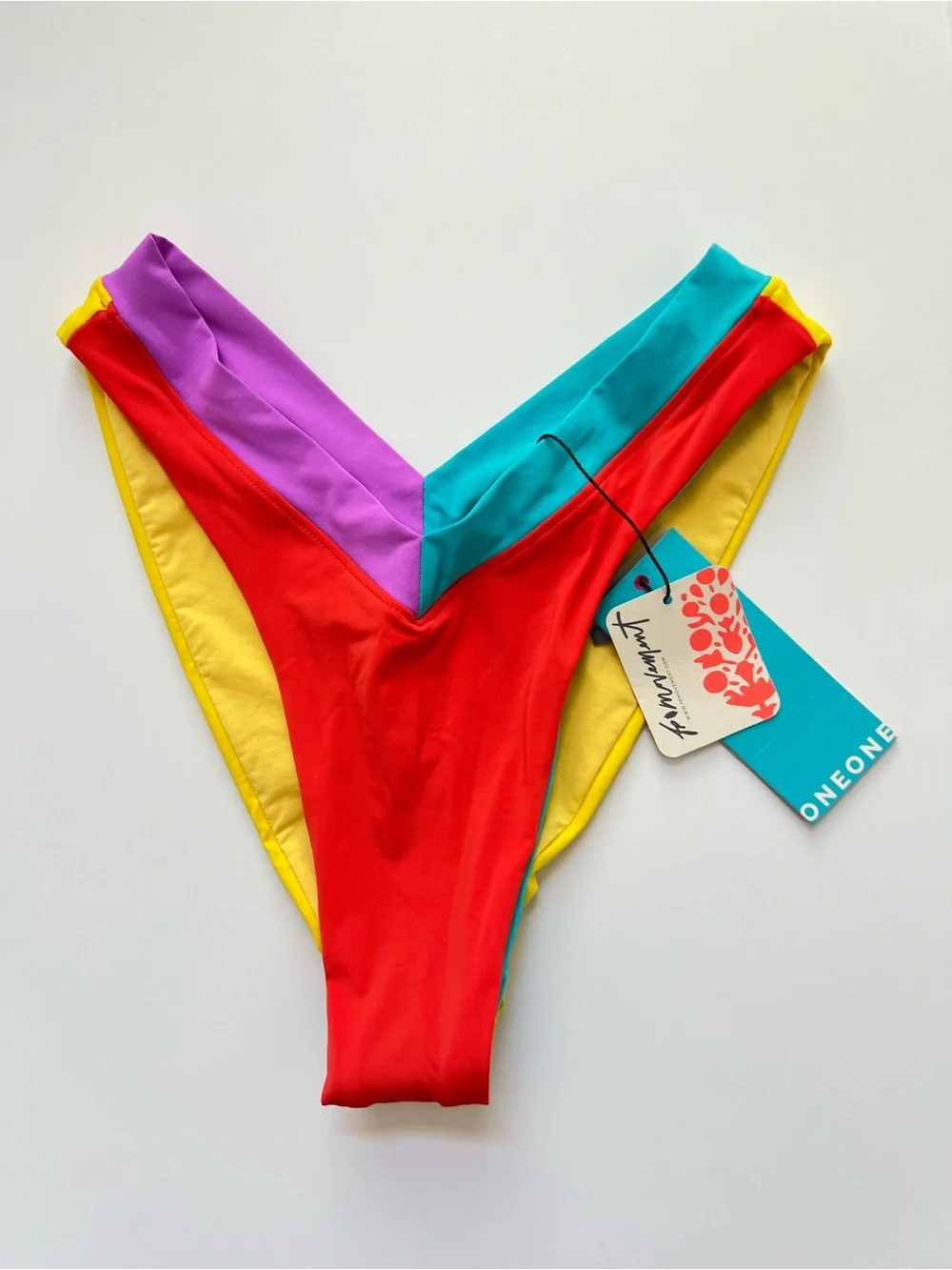 Free People x Oneone Swimwear Jesse Multicolor Cheeky Bottom Red Yellow